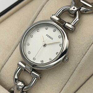Fossil Olive Silver-tone Dial Stainless Steel Link Bracelet Quartz Women's Watch